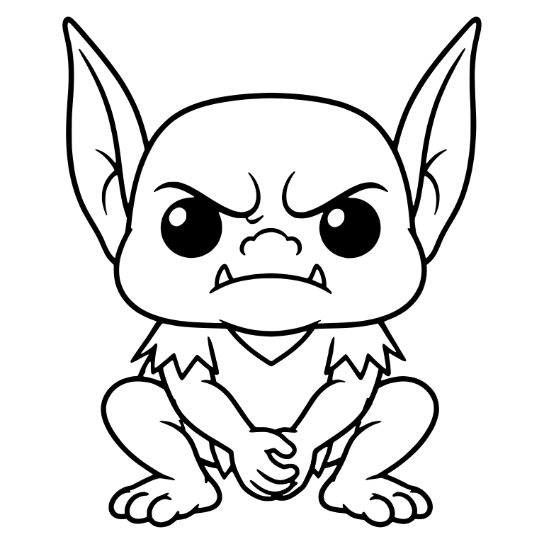 Scowling Goblin Squatting With Tall Ears and Fur Collar — free fantasy-creature SVG cut file