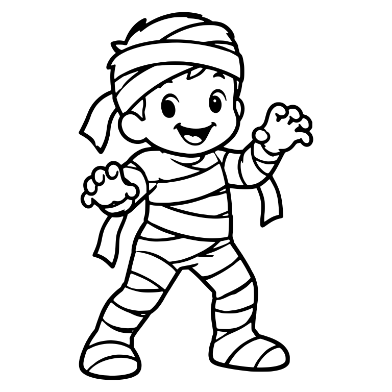 Smiling Boy Mummy Costume With Bandages and Claw Hands — free characters SVG