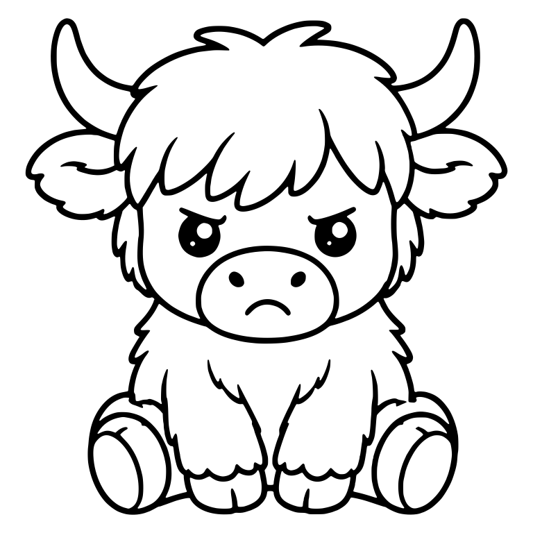 Scowling Highland Cow Sitting Facing Forward — free animal SVG cut file