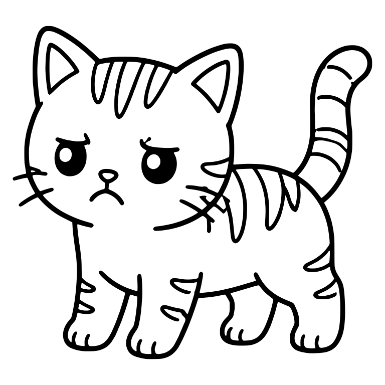 Frowning Tabby Kitten Standing With Tail Up — free animal SVG cut file