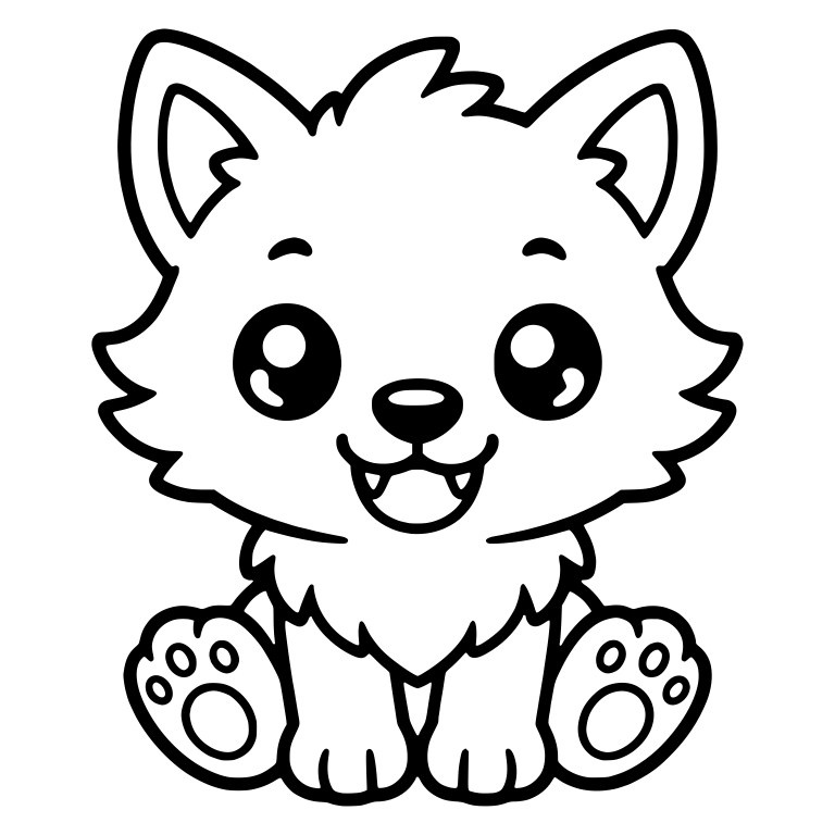 Kawaii Wolf Pup Sitting With Paw Pads Showing — free animal SVG cut file