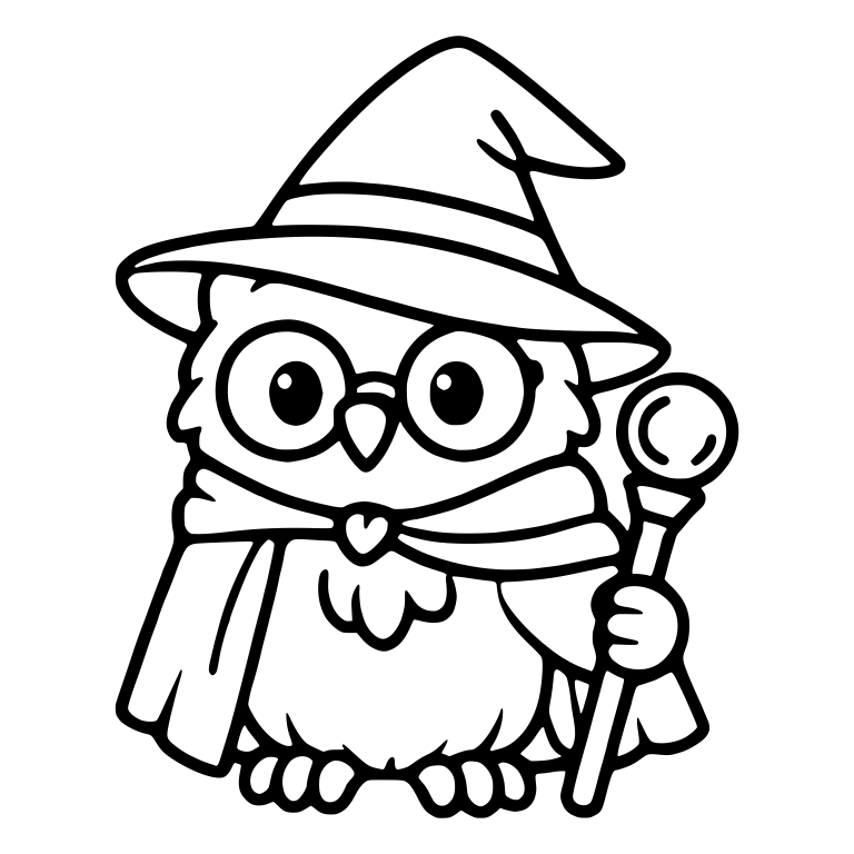 Wizard Owl With Round Glasses, Cape and Orb Staff — free animal SVG cut file
