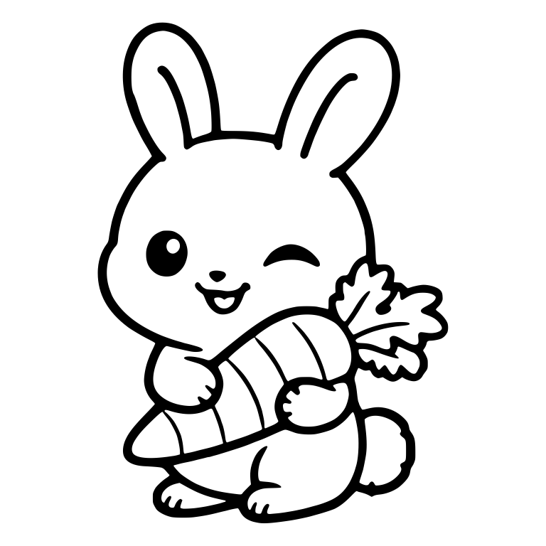 Winking Bunny Hugging a Large Carrot With Leafy Top — free animal SVG cut file
