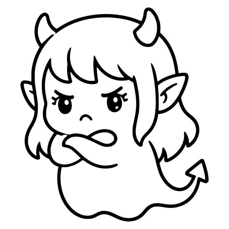 Pouting Ghost Girl With Devil Horns and Tail — free fantasy-creature SVG cut file