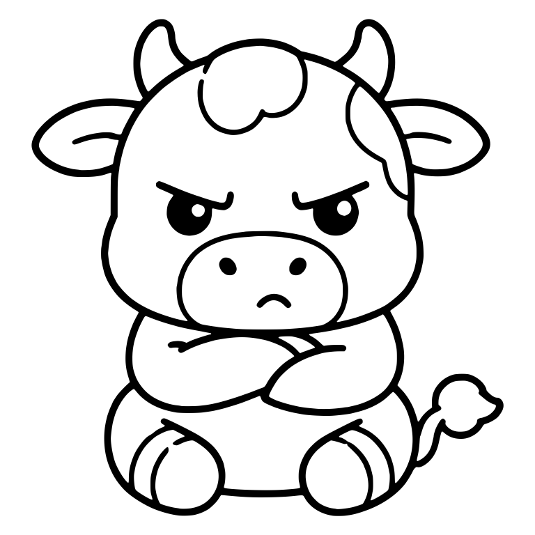 Annoyed Mini Cow Sitting With Arms Crossed — free animal SVG cut file