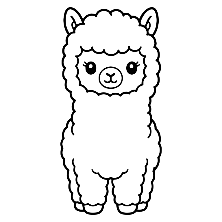 Kawaii Alpaca Standing Front with Lashes and Round Muzzle — free animal SVG cut file