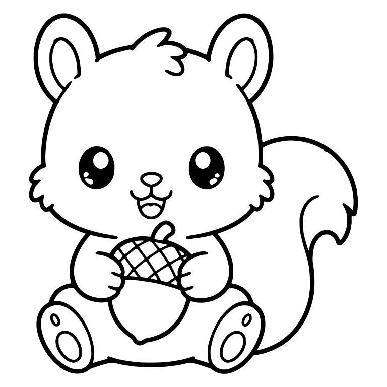 Big-Eyed Squirrel Holding an Acorn With Round Ears — free animal SVG cut file