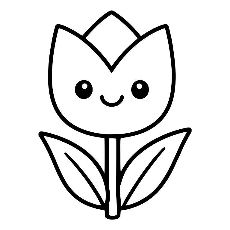 Kawaii Tulip With Pointed Petals and Smiling Face — free floral SVG cut file