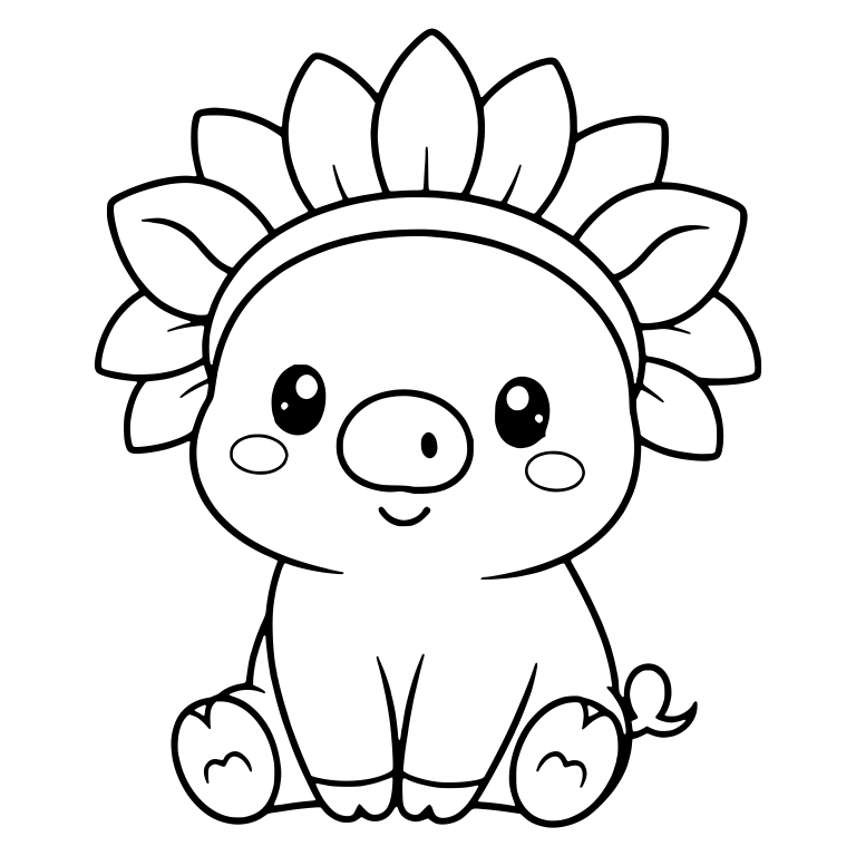 Sitting Piglet With Sunflower Headband — free animal SVG cut file