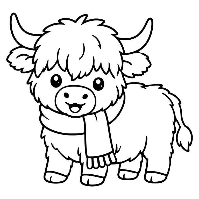 Open-Mouthed Highland Calf Wearing a Scarf — free animal SVG cut file