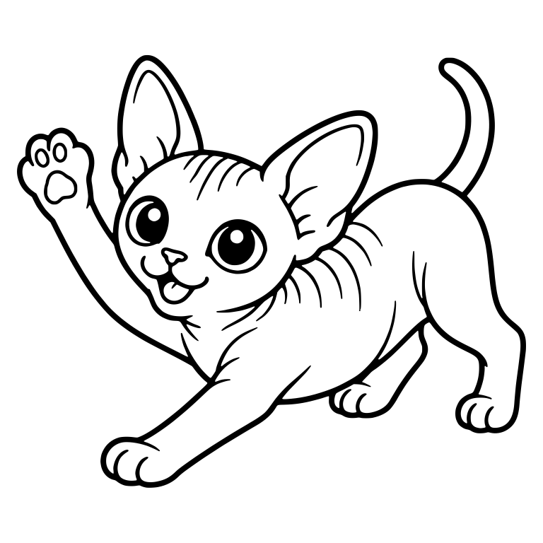 Playful Sphynx Kitten Waving Paw With Tongue Out — free animal SVG cut file