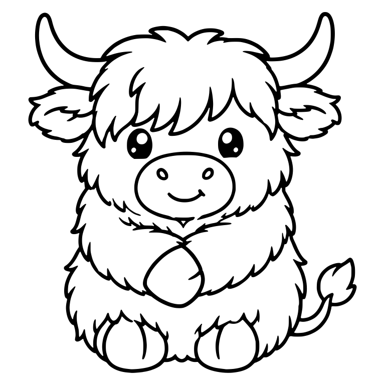 Fluffy Highland Cow With Clasped Hooves and Big Smile — free animal SVG cut file