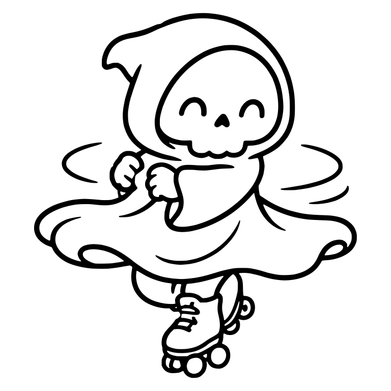 Kawaii Grim Reaper Twirling on Roller Skates — free characters SVG cut file