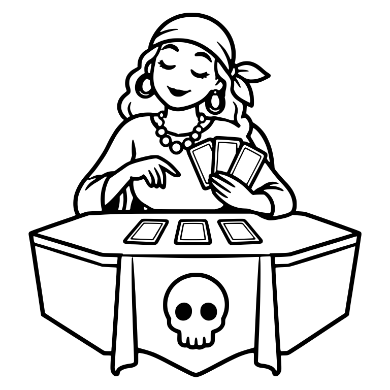 Fortune Teller Laying Out Tarot Cards at Skull Table — free characters SVG cut file