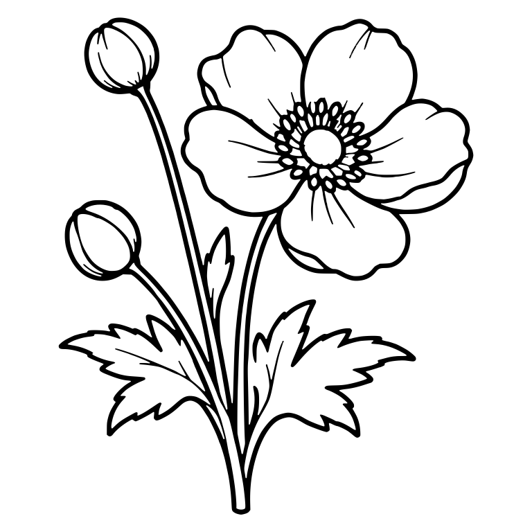 Japanese Anemone With Two Buds Leaning Left — free floral SVG cut file