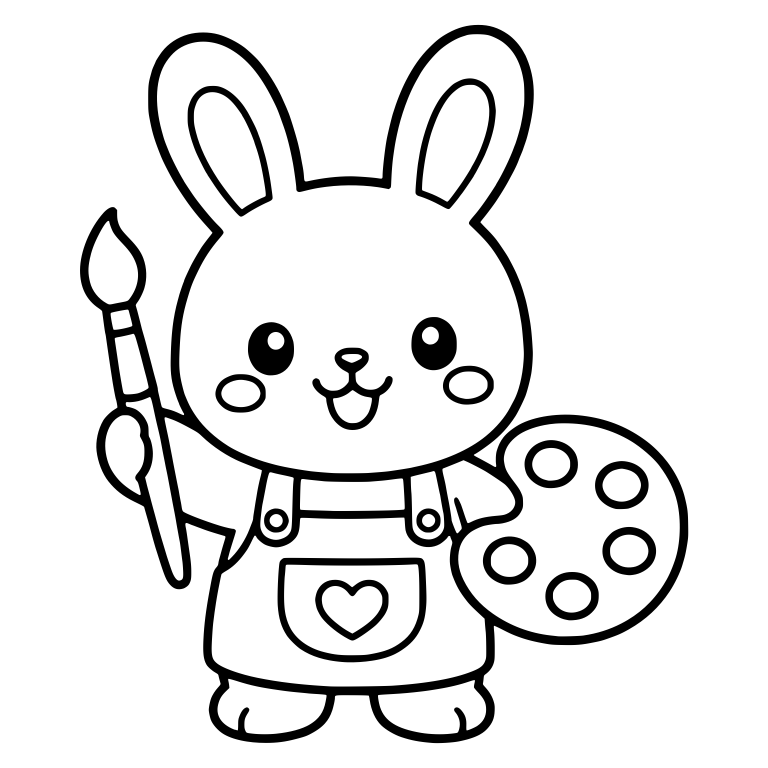 Kawaii Bunny Artist in Overalls with Heart Pocket — free animal SVG cut file