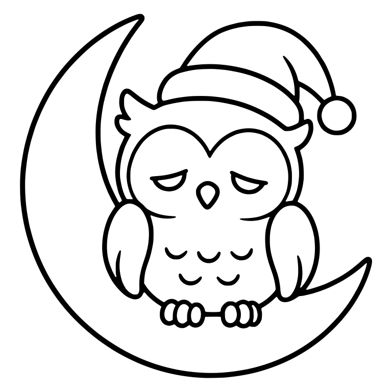 Sleepy Owl in Pom-Pom Hat on a Crescent Moon — free animal SVG cut file