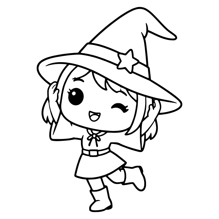 Winking Young Witch With Star Hat Band — free characters SVG cut file