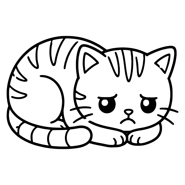 Frowning Tabby Kitten Curled Up Lying Down — free animal SVG cut file