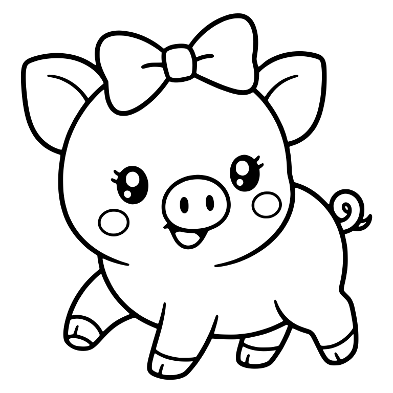 Walking Piglet with Head Bow and Rosy Cheeks — free animal SVG cut file