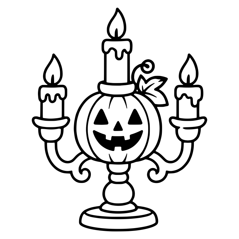 Jack-o'-Lantern Candelabra With Scrolled Arms and Leaf — free objects SVG cut file