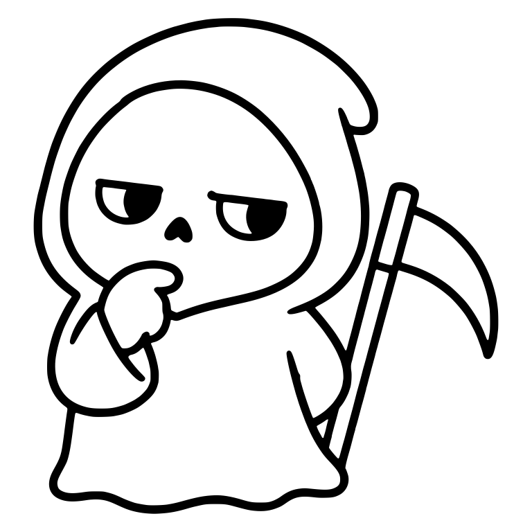 Judging Reaper Hand on Chin With Scythe Leaning Behind — free characters SVG cut file