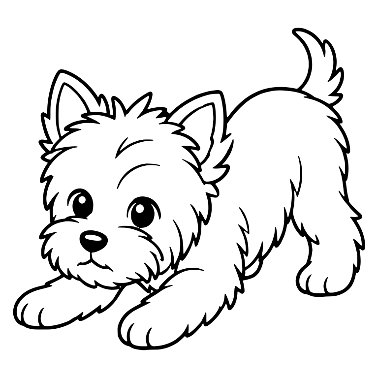 Playful Yorkie Puppy in Side-View Play Bow — free animal SVG cut file