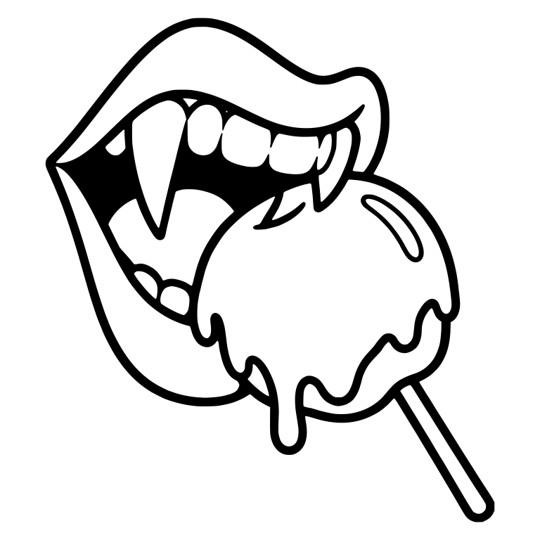 Open Vampire Mouth Biting Candy Apple With Drips — free fantasy-creature SVG cut file