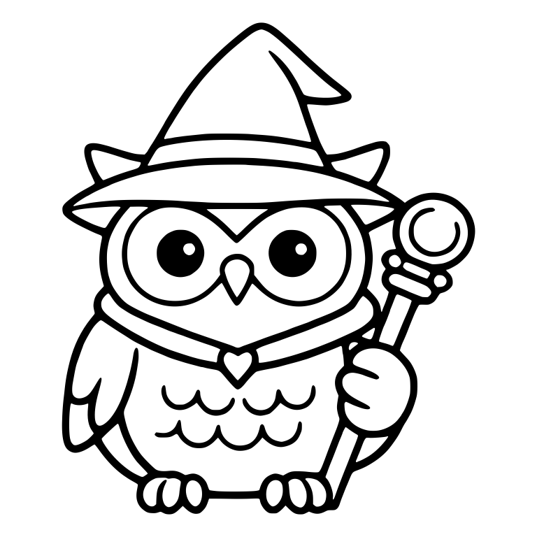 Wizard Owl With Heart Pendant and Ring Staff — free animal SVG cut file