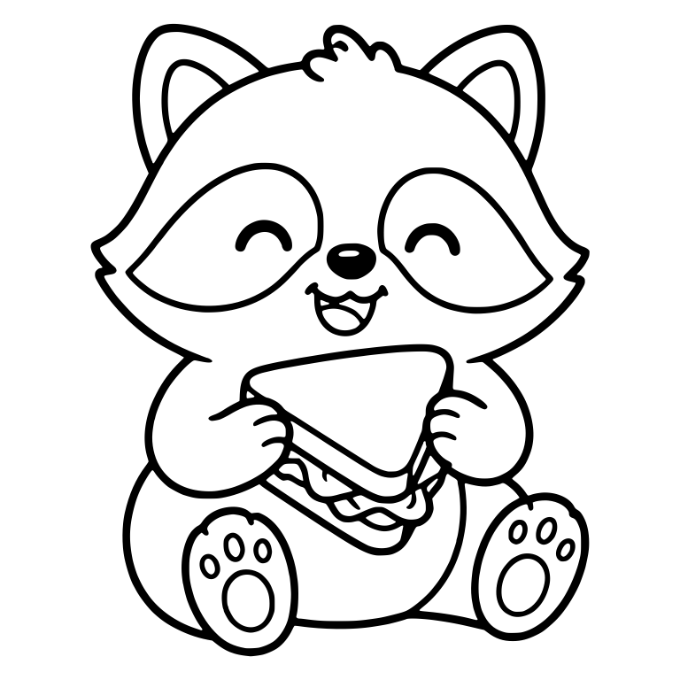 Laughing Raccoon Holding a Triangle Sandwich — free animal SVG cut file
