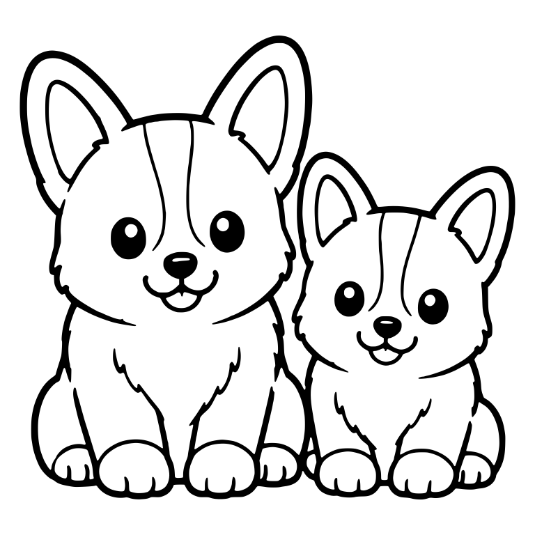Two Corgi Puppies Sitting Side By Side Big And Small — free animal SVG cut file