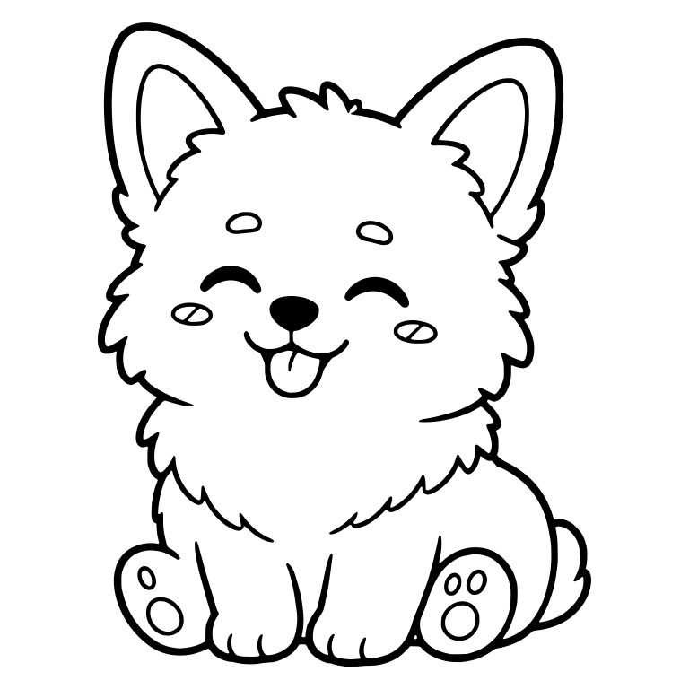 Fluffy Corgi Puppy Sitting With Happy Closed Eyes — free animal SVG cut file