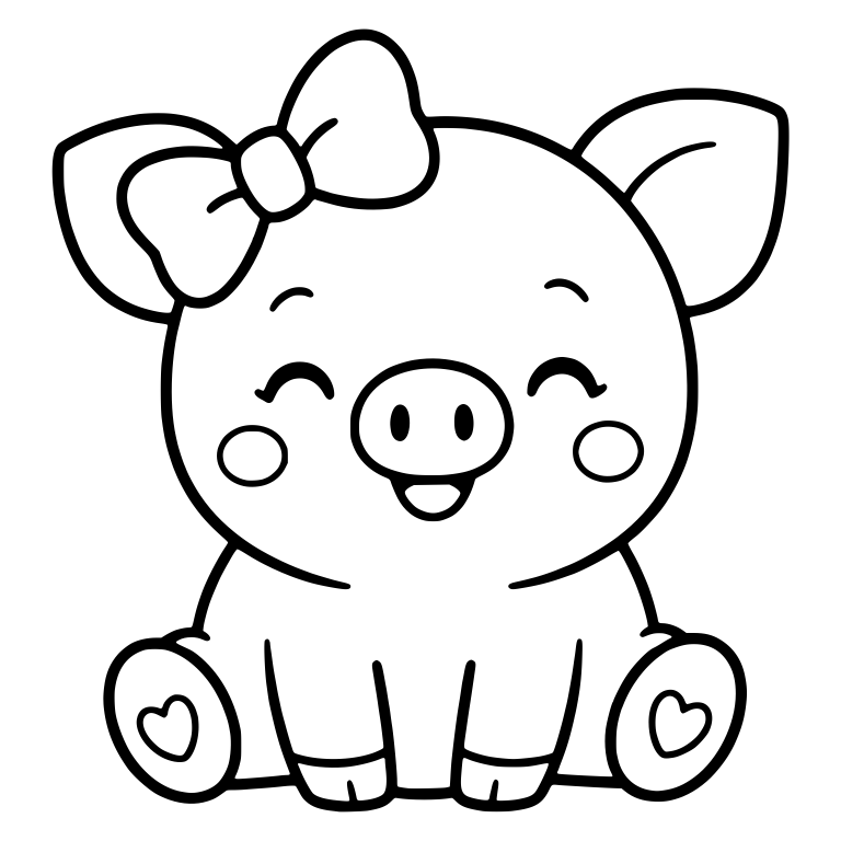 Sitting Piglet with Bow, Rosy Cheeks and Heart Hooves — free animal SVG cut file