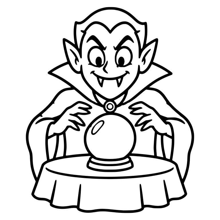 Grinning Vampire with Fangs and Crystal Ball on Table — free fantasy-creature SVG cut file