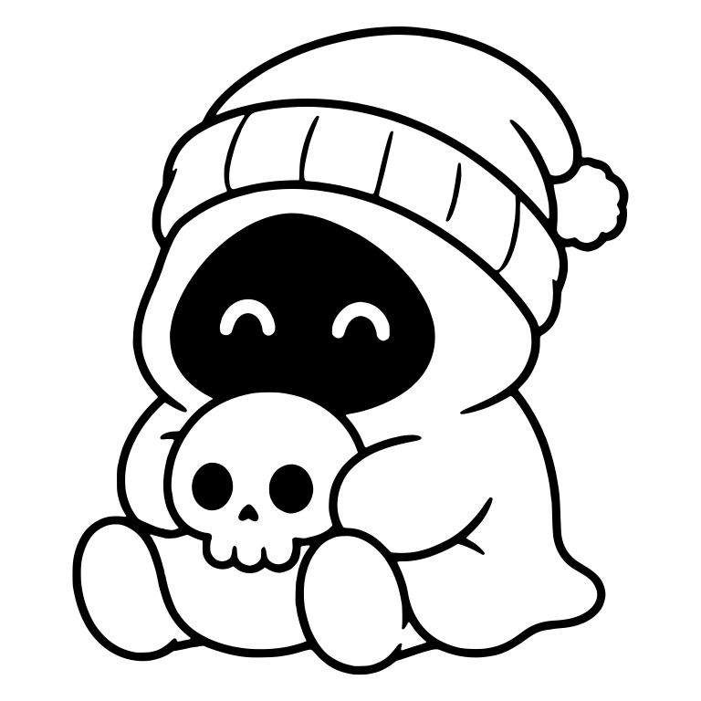 Sitting Hooded Reaper Hugging a Tiny Skull — free characters SVG cut file