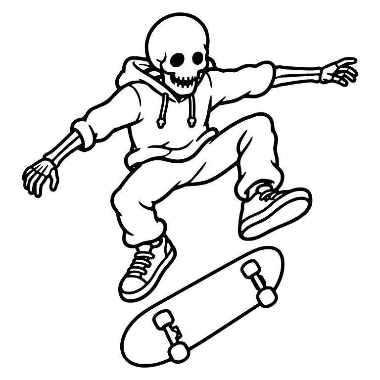 Skeleton in Drawstring Hoodie Kickflip — free skeleton SVG cut file