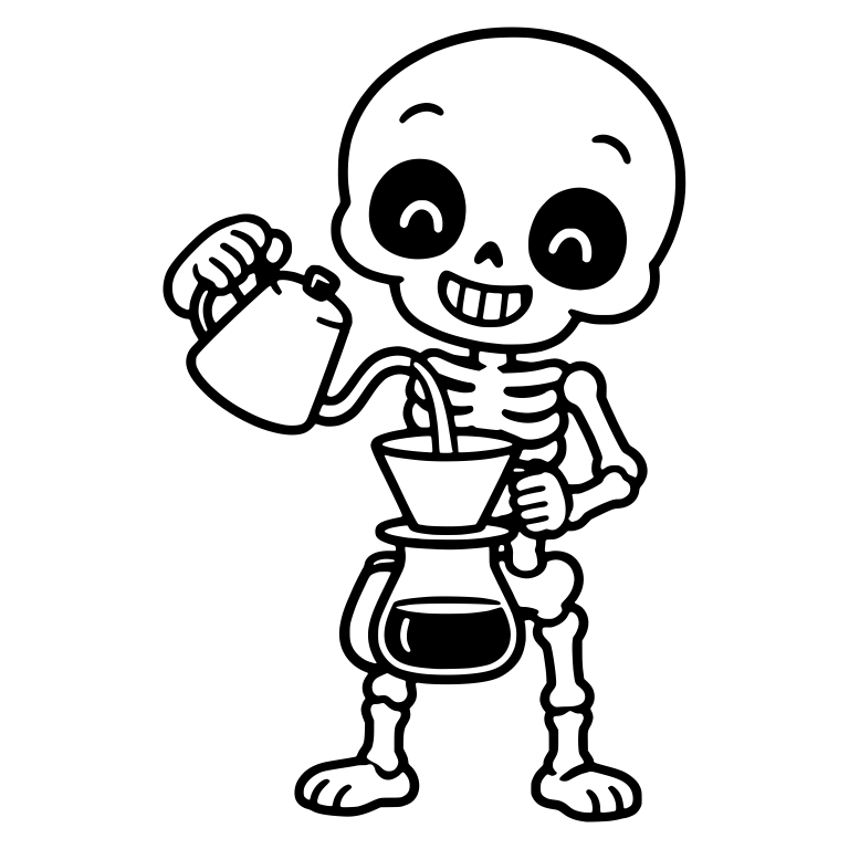Skeleton Pouring Water Into a Pour-Over Coffee Maker — free skeleton SVG cut file