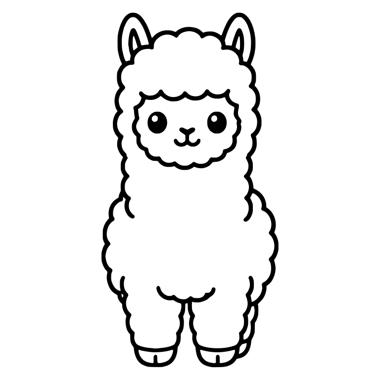 Kawaii Alpaca Standing Front View with Simple Smile — free animal SVG cut file