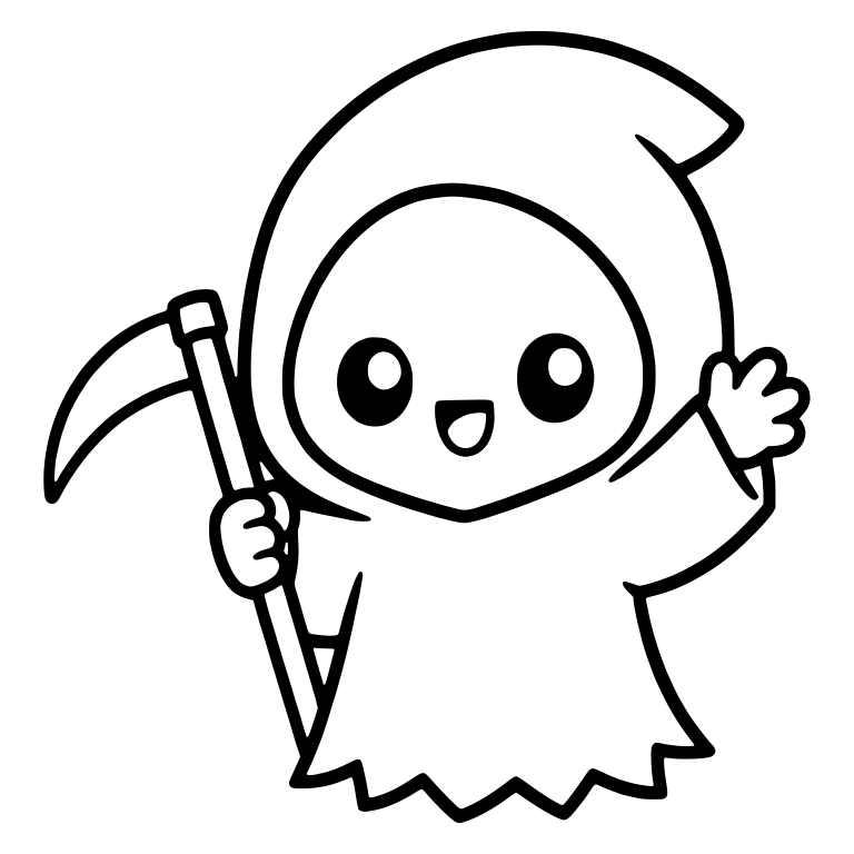 Cute Grim Reaper Waving with Scythe — free characters SVG cut file