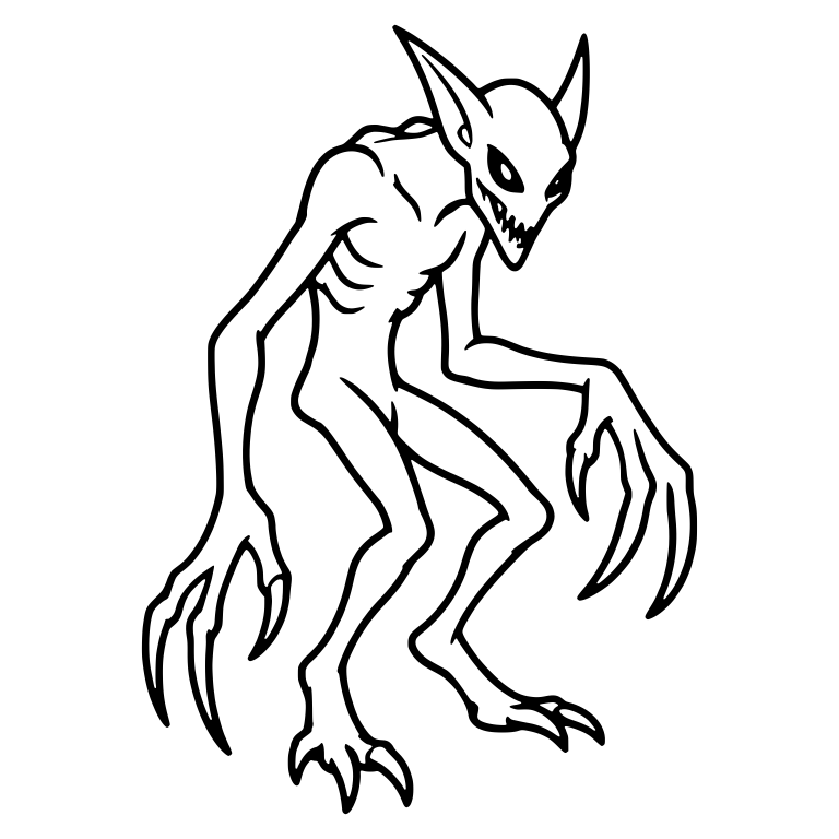 Gaunt Pointy-Eared Monster With Fangs and Long Claws — free fantasy-creature SVG cut file