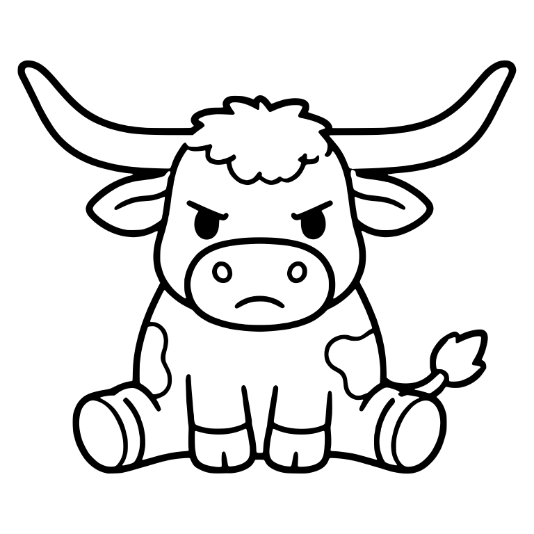 Grouchy Longhorn Cow Sitting With Legs Stretched Out — free animal SVG cut file