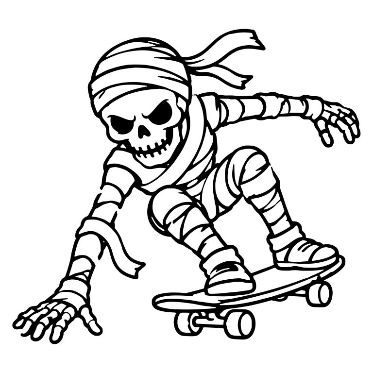 Angry Mummy Skeleton Crouching On Skateboard — free skeleton SVG cut file