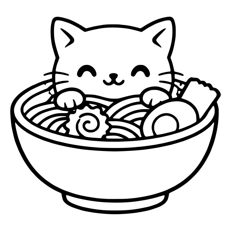 Happy Cat in Ramen Bowl With Fish Cake and Nori — free animal SVG cut file