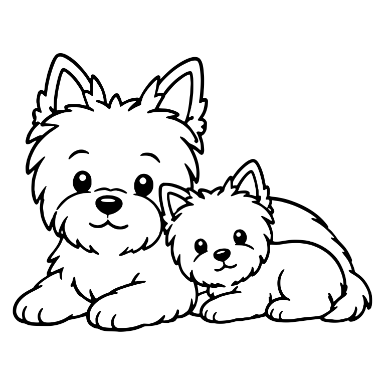 Resting Yorkie Dog and Puppy Lying Down Together — free animal SVG cut file