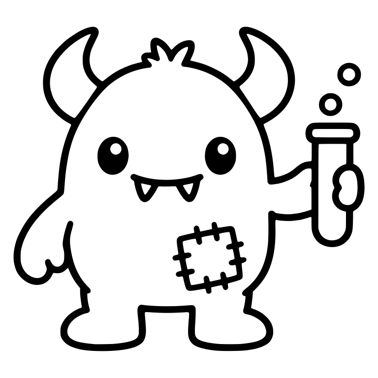 Horned Monster Holding Bubbling Test Tube — free fantasy-creature SVG cut file