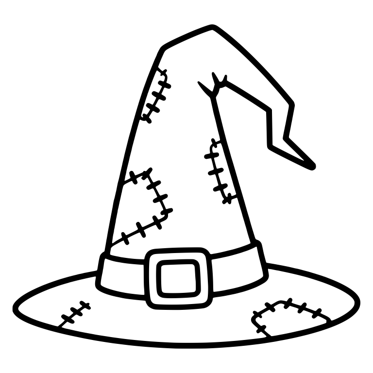 Stitched Witch Hat with Angular Bent Tip and Brim Patches — free objects SVG cut file