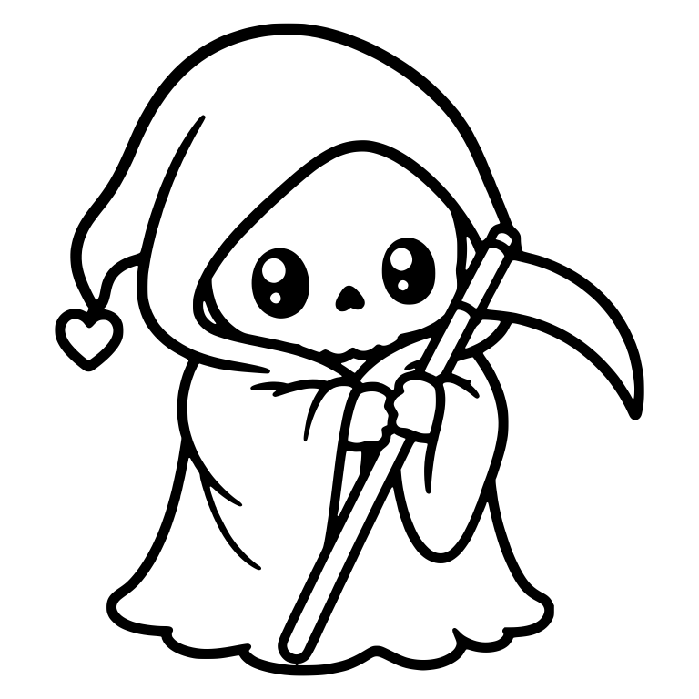 Kawaii Grim Reaper With Heart Hood Tip and Scythe — free characters SVG cut file