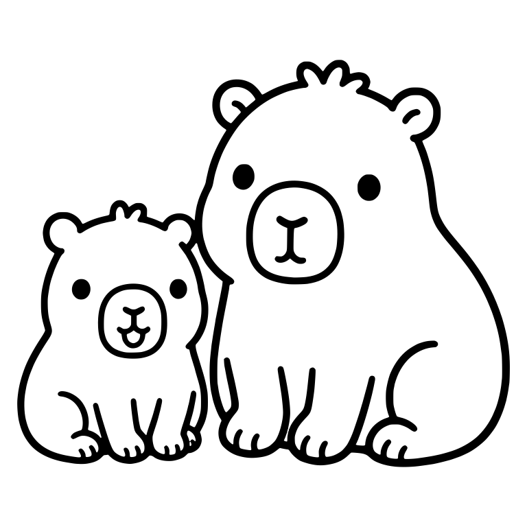 Large Capybara and Small Baby Sitting Side by Side — free animal SVG cut file