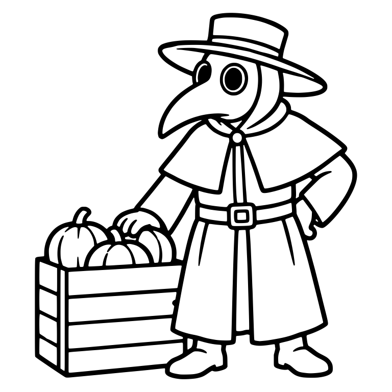 Plague Doctor Resting Hand on Pumpkin Crate — free characters SVG cut file