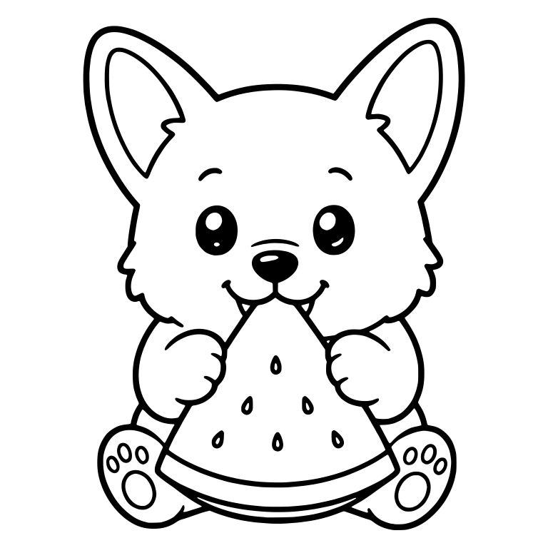 Corgi Puppy Holding Watermelon Wedge — free animal SVG cut file